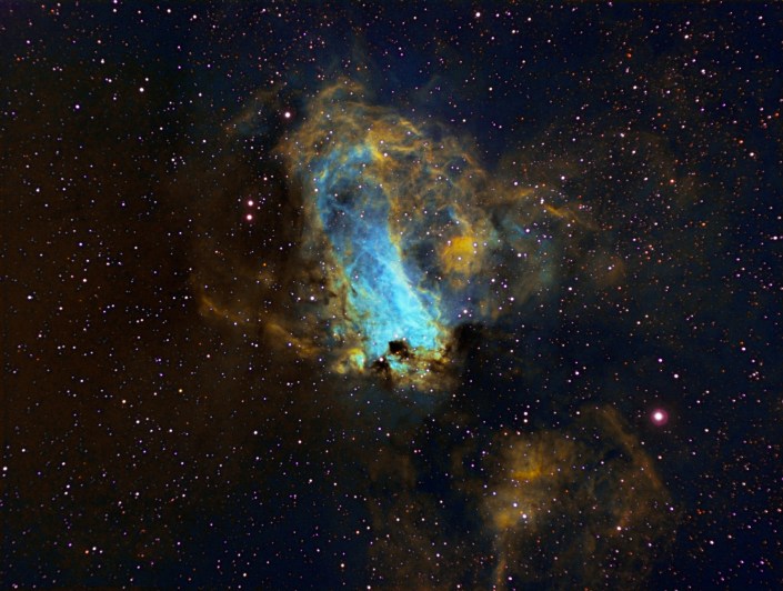 M17 Omega Nebula – distance 6,000 light years (Hubble palette)